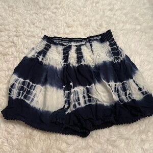 blue and white tie dye shorts